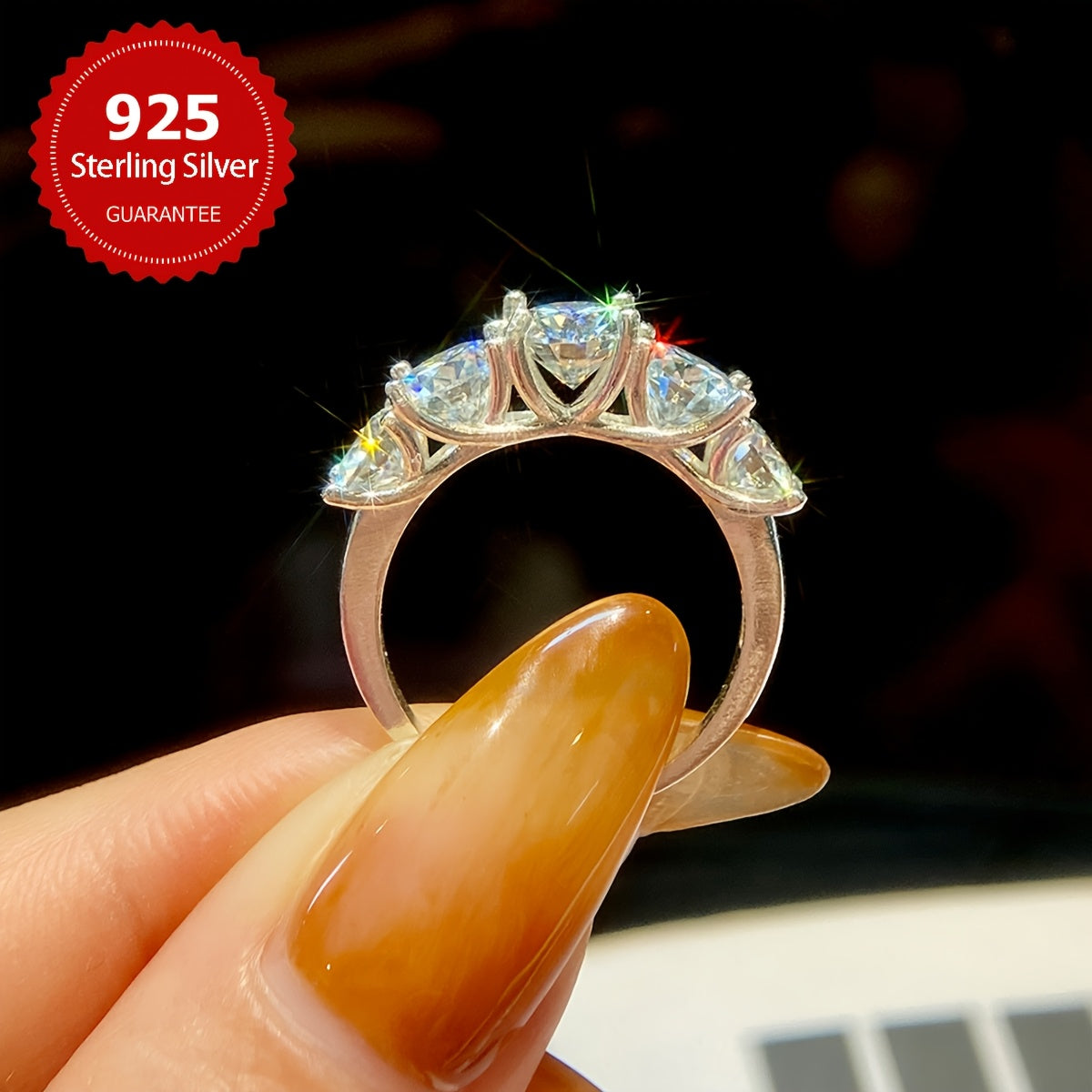 Moissanite Engagement Ring 1CT Five Diamond Wedding Band Sterling Silver