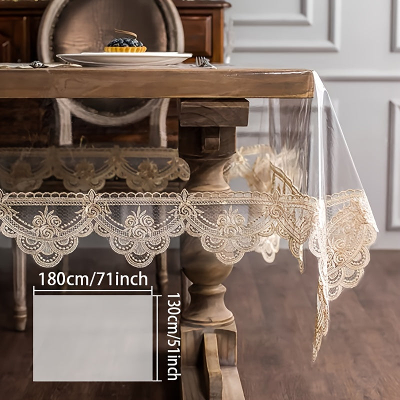 PVC Square Table Cover Non-Slip Lace Border for Kitchen Restaurant Party Home