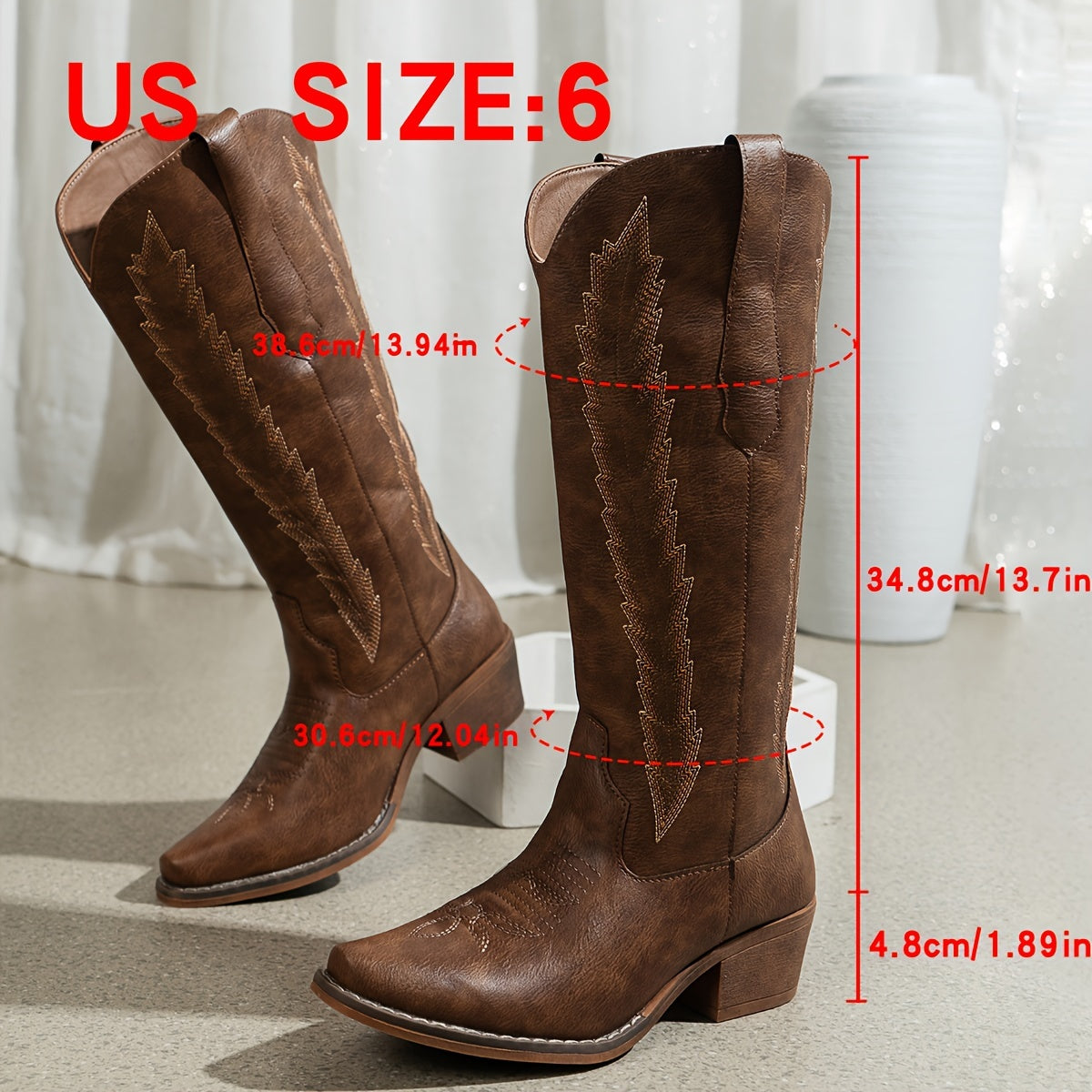 Women's Western Cowboy Boots Faux Cover Square Toe Mid-Heel For Casual Outdoor