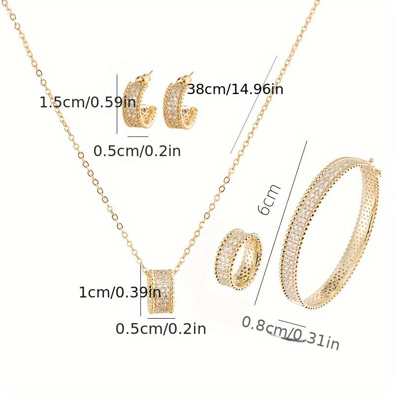 Women's Gold Plated Copper Jewelry Set with Synthetic Zirconia Necklace Earrings Bracelet Ring