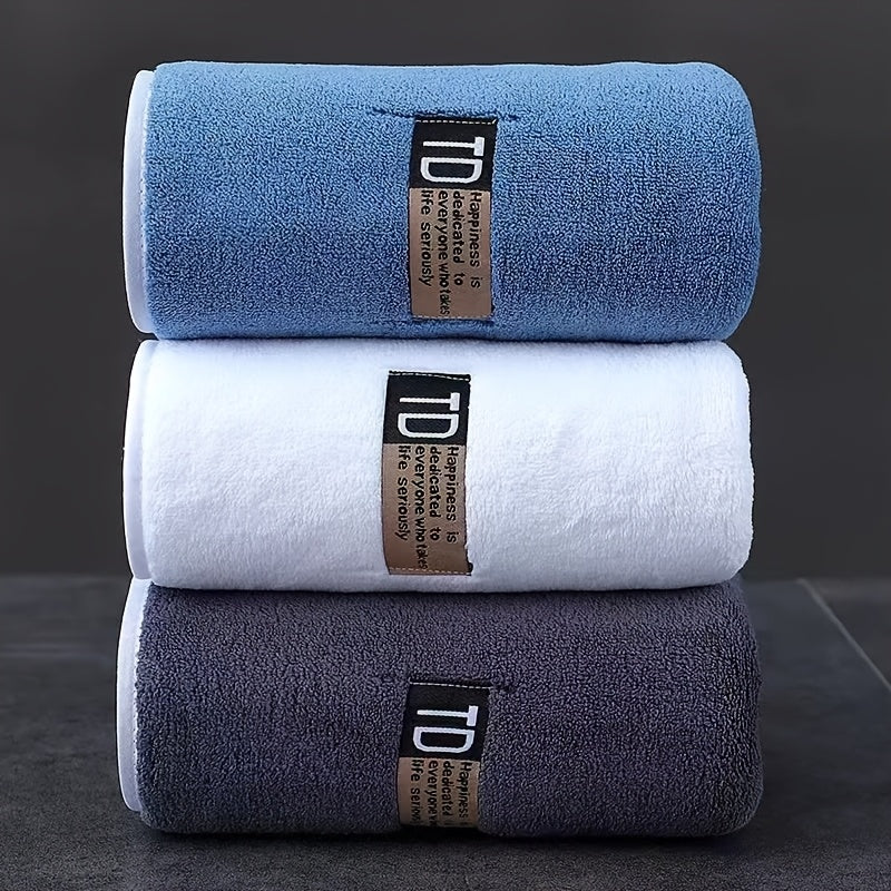 Set of 3 Large Microfiber Bathroom Face Towels Quick-Dry Ultra-Soft Absorbent Blue White Dark Teal