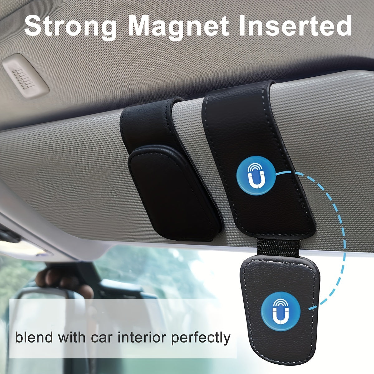 Держатель для автомобильных очков, зажим из кожи с магнитом, вешалка для очков с отсеком для карт