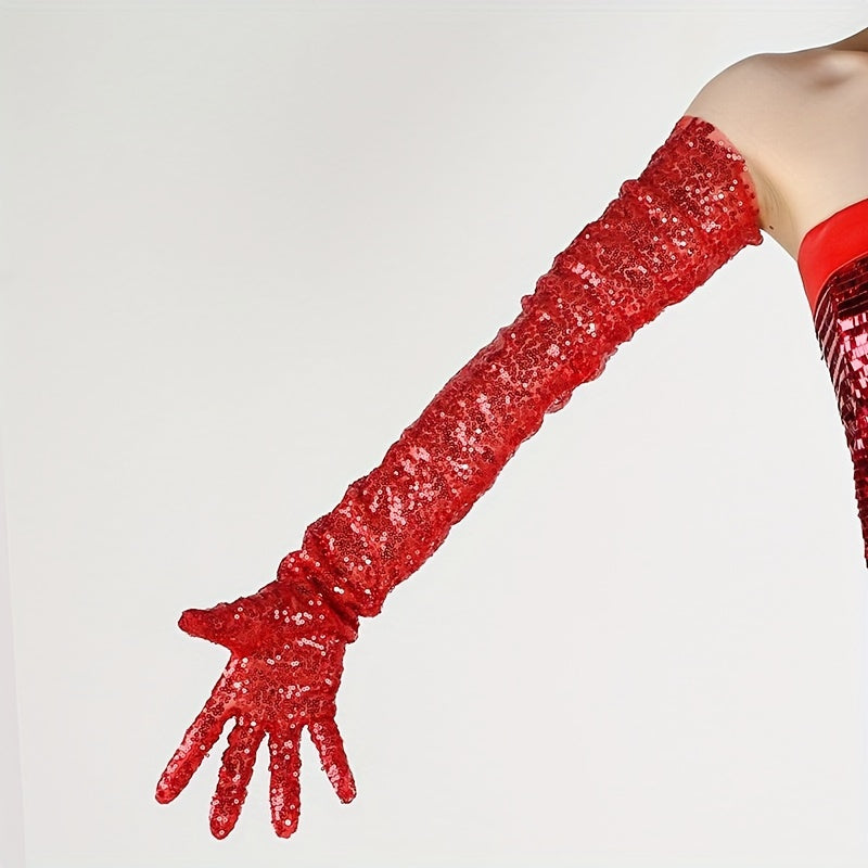 Women's Sequin Gloves Polyester Mesh for Evening Parties and Cocktail Events