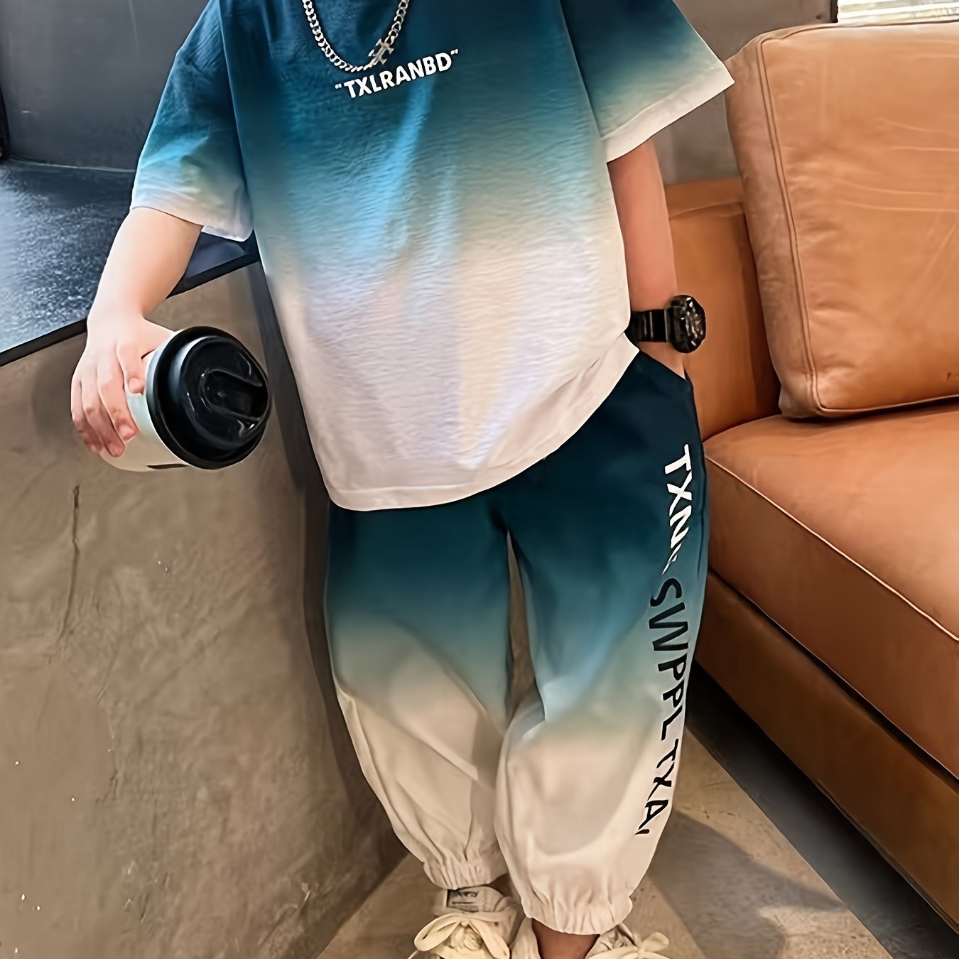 Boys Summer Sports Set with Printed T-Shirt and Cuffed Pants for Outdoor Activities