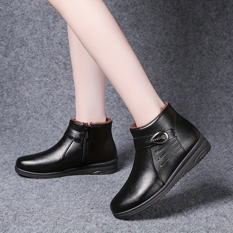 Women's Fleece-Lined Ankle Boots Warm Winter Shoes Non-Slip Sole