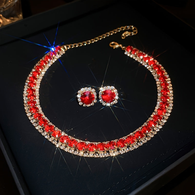 Sterling Silver and Crystal Jewelry Set for Women with Necklace and Stud Earrings