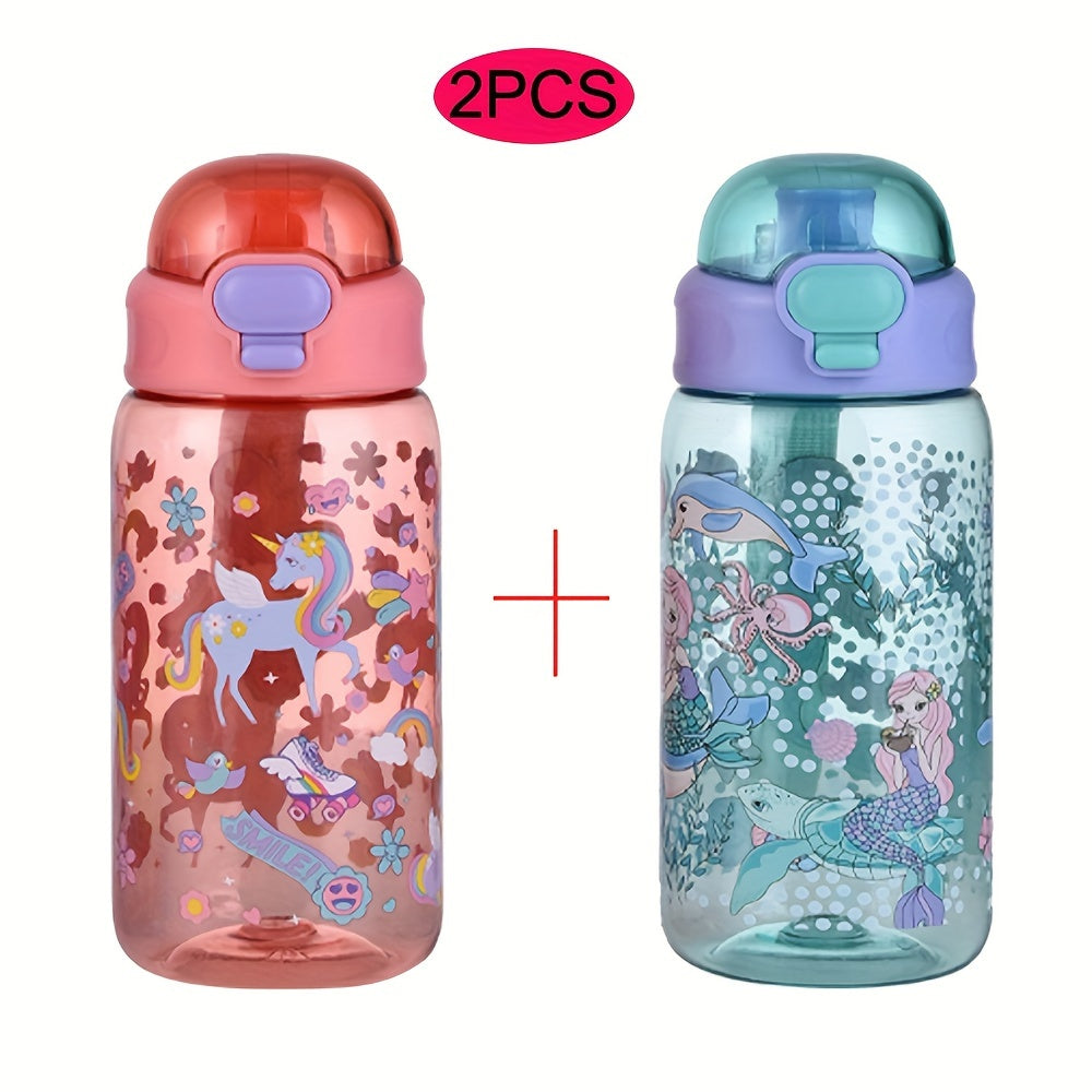 2 Pack 20oz Thermal Transfer Water Bottles with Cartoon Pattern and Handles for Home and Outdoor
