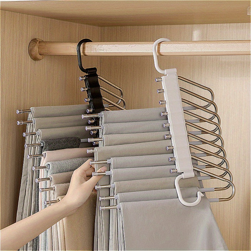Stainless Steel Multi-Functional Trouser Hanger with Foldable Layers for Wardrobe Storage