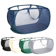 Mesh Laundry Basket with Side Pockets Foldable Sturdy Handle for Home Organization