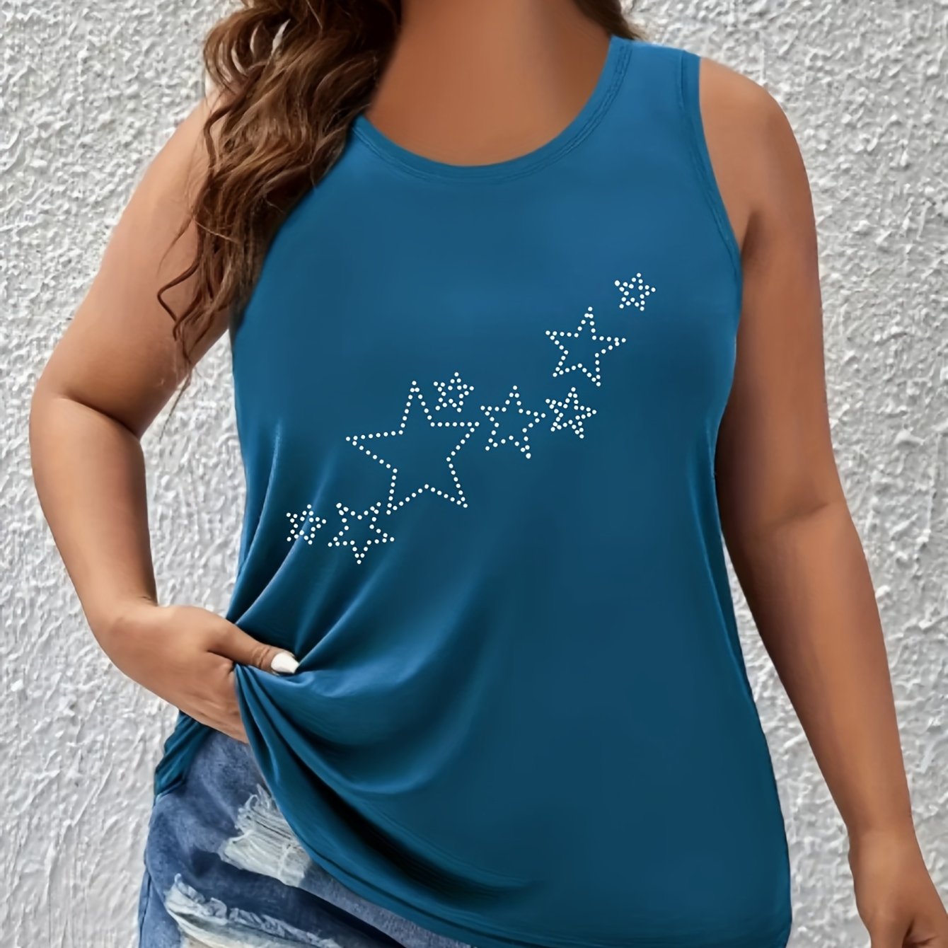 Women's Plus Size Sleeveless Tank Top with Galaxy Star Print Casual Summer Top