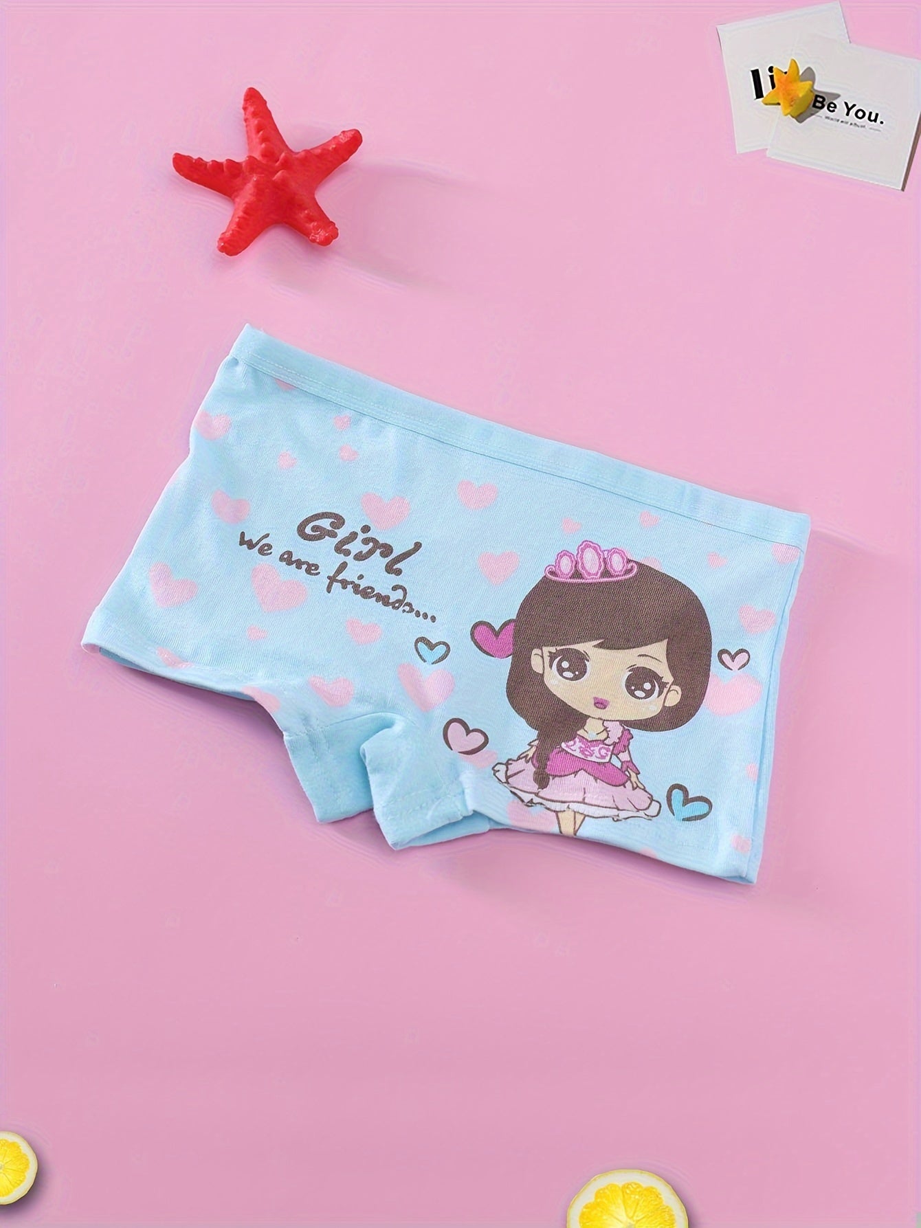 Set of 4 Kids Cotton Briefs with Cartoon Girl Print Soft Cotton All-Season Comfortable