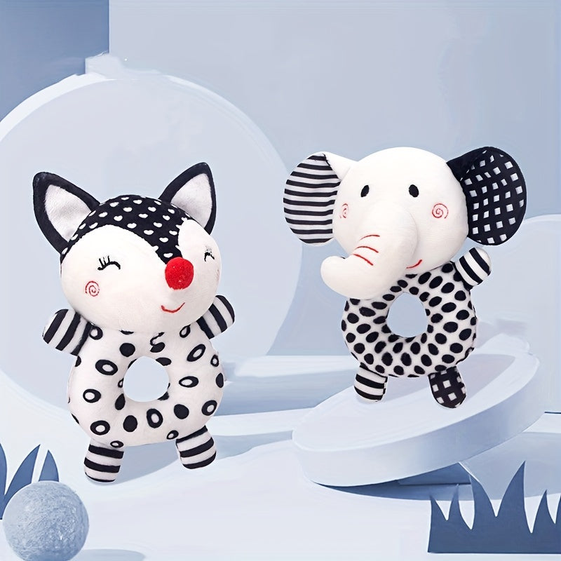 Kichkintoylar va chaqaloqlar uchun bolalar chayqaladigan va tutqichli o'yinchoq to'plami, qora va oq fil, Suyakli polyester, erta ta'lim