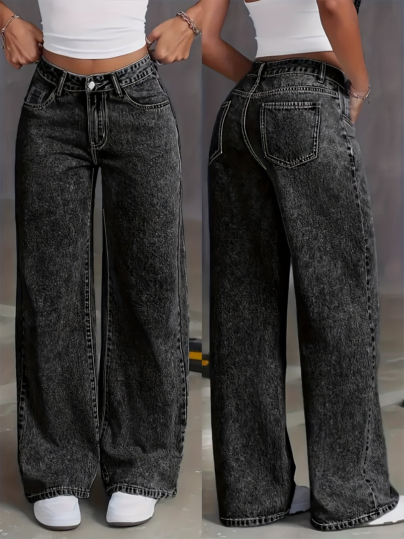 Women's Plus Size High-Waisted Straight-Leg Jeans Stretch Denim Snow-Wash