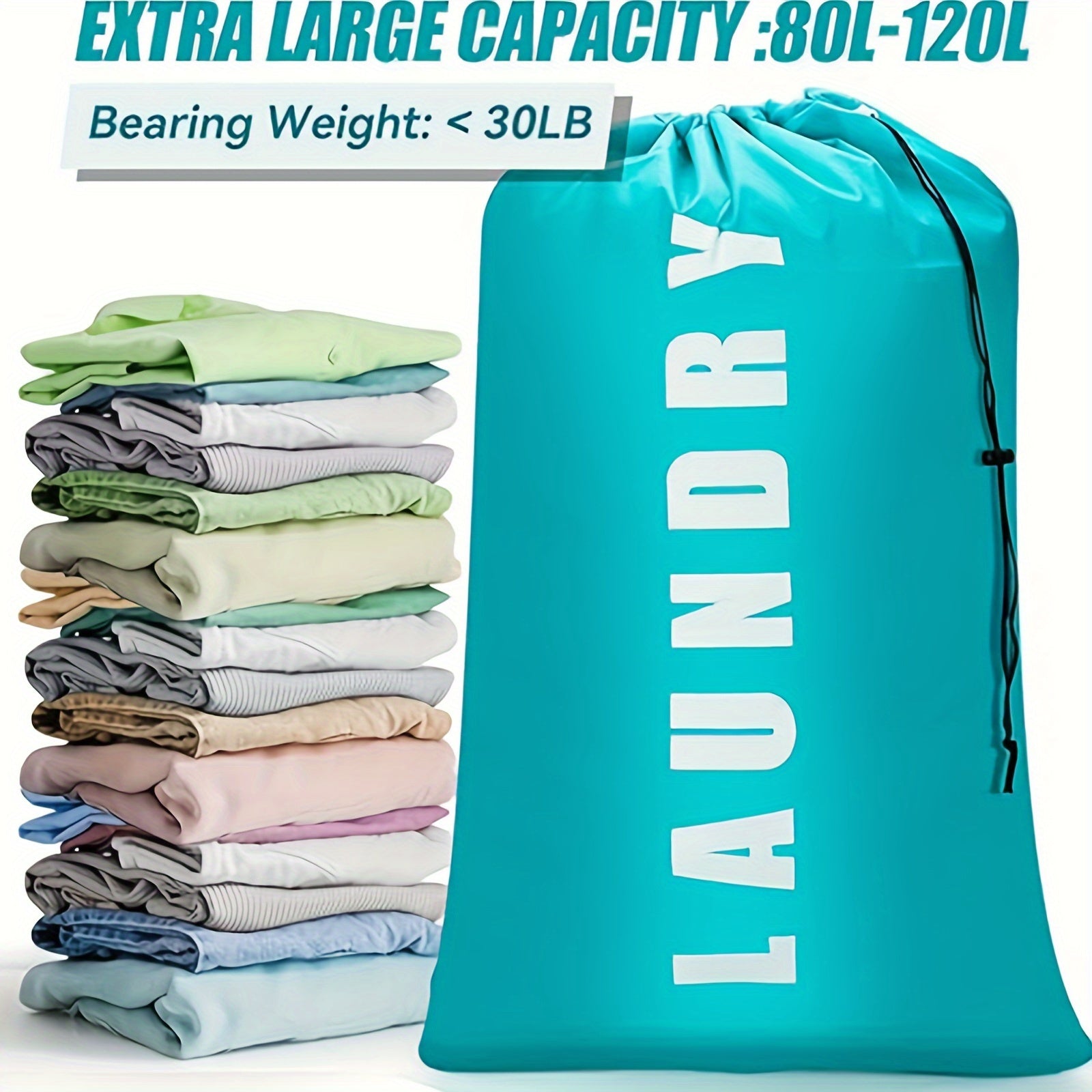 Large Waterproof Foldable Laundry Bag with Drawstring Anti-Tear Dustproof Storage Organizer