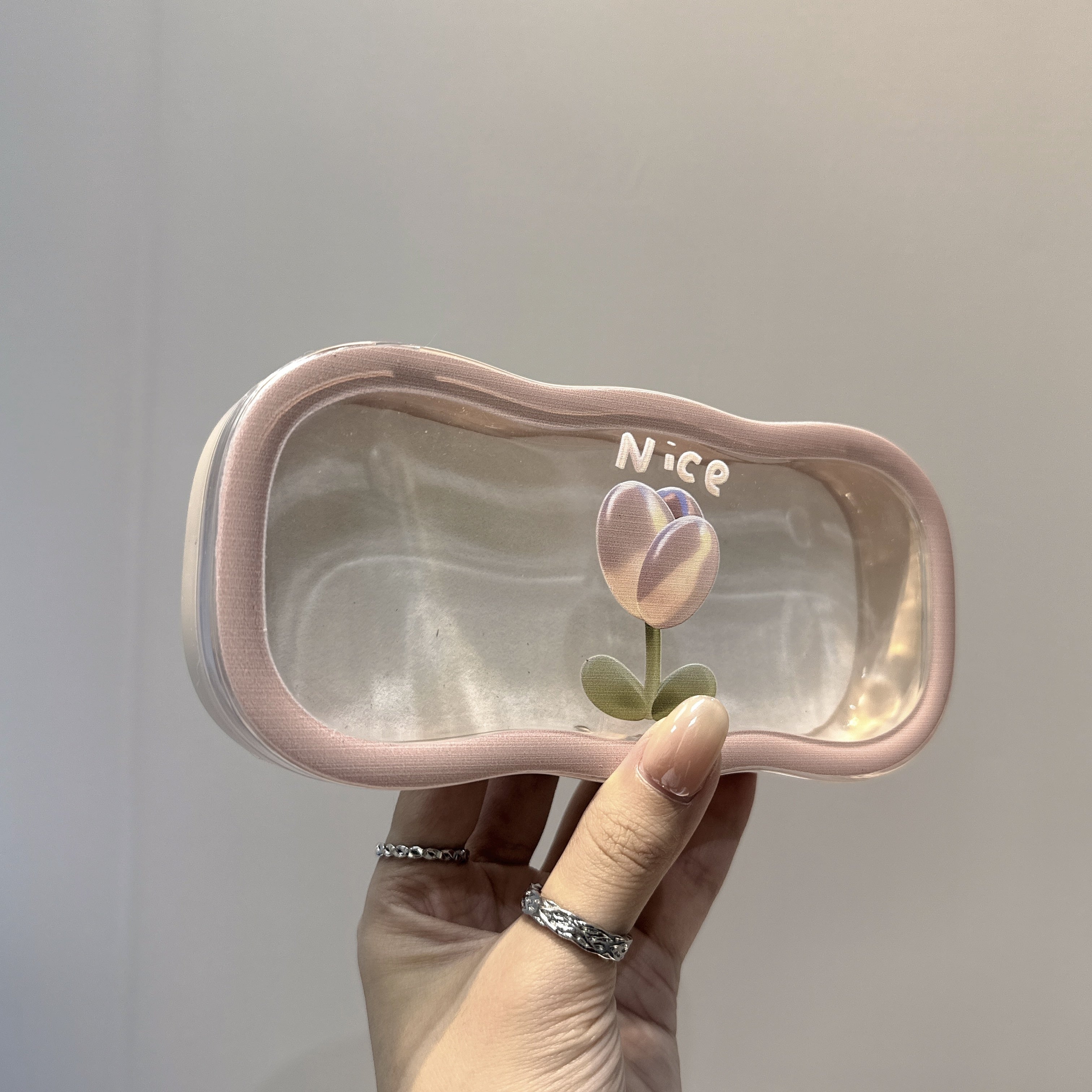 Clear Tulip Pattern Glasses Case Tough Plastic Eyewear Storage