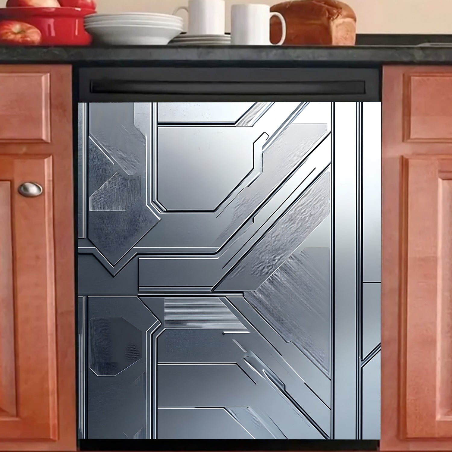 Dishwasher Magnet Cover Futuristic Tech Panel Waterproof Heat-Resistant 58.5x65 cm