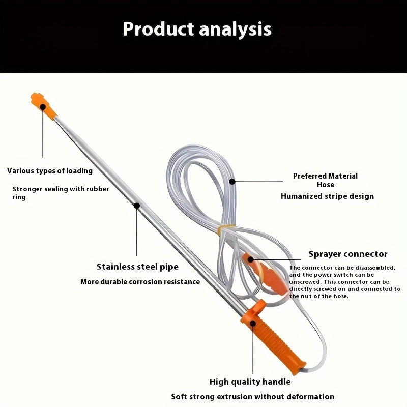 2 телескопические штанги с 3,3 м нержавеющим шланговым распылителем для высоконапорного распыления при поливе, покраске и сельском хозяйстве.