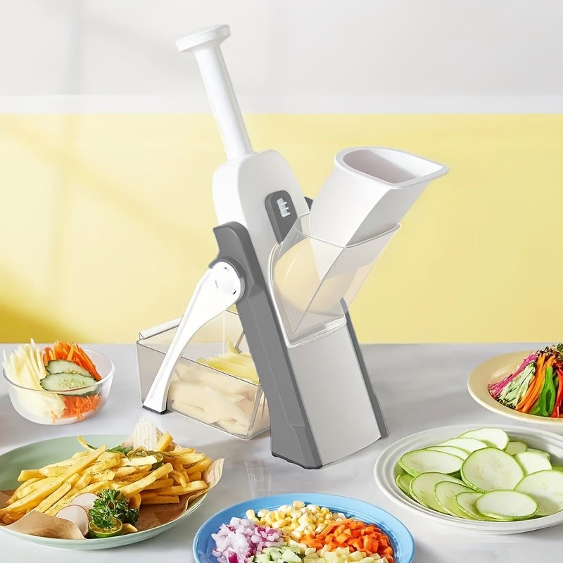 Manual Vegetable Chopper and Fruit Slicer with Stainless Steel Blades and Container