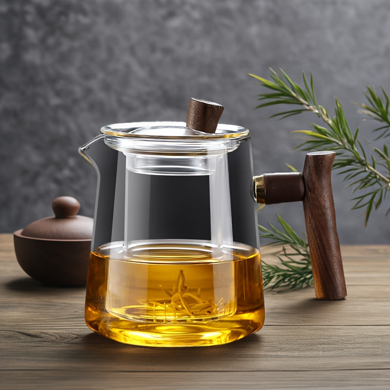 Tetera de vidrio con revestimiento de vidrio y separación de té, elegante para uso exterior