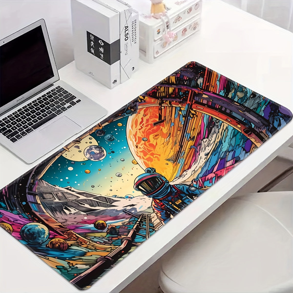 Large Rubber Gaming Mouse Pad with Space Theme Non-Slip Washable Large Size