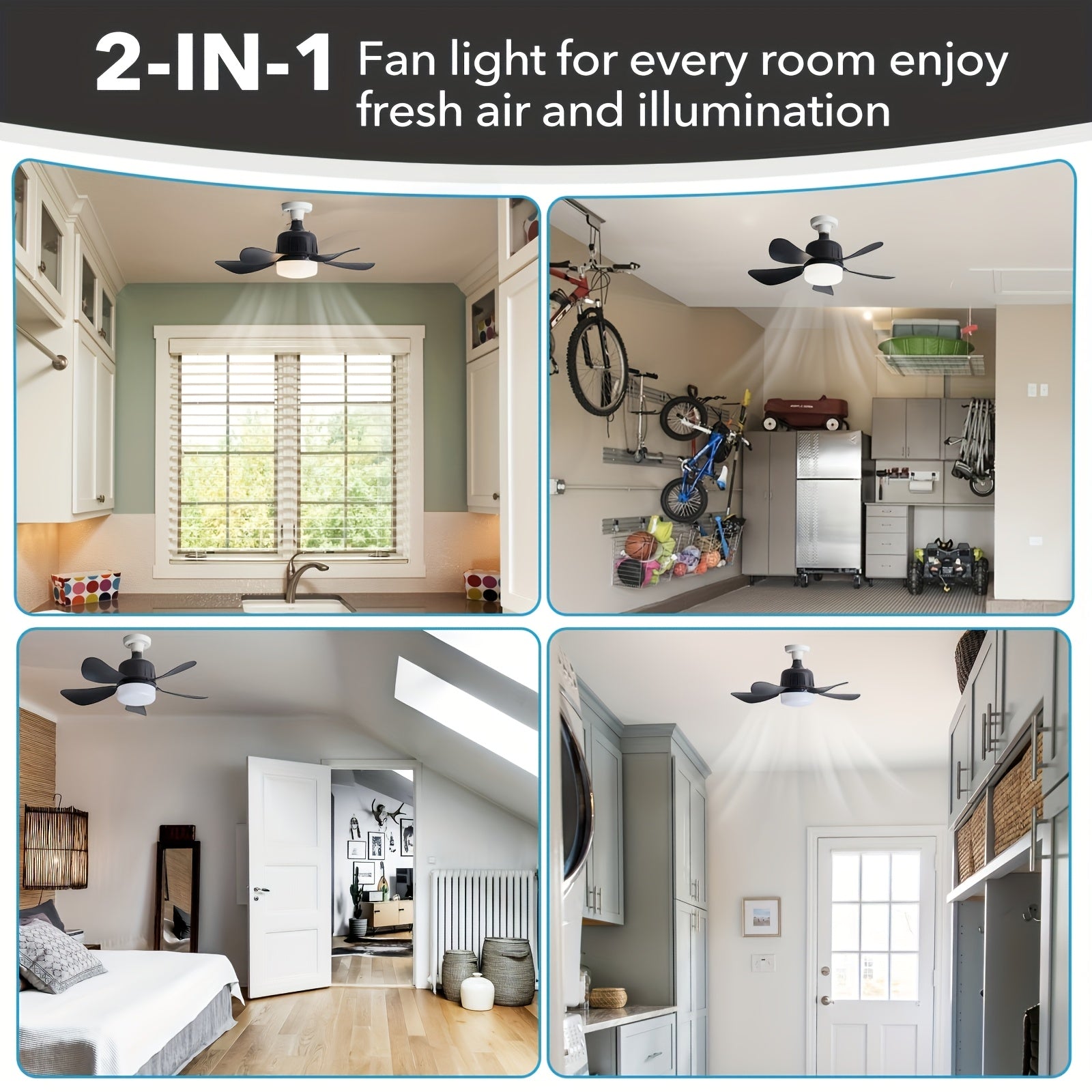 Black Ceiling Fan Light 45cm Dimmable LED Remote Control Indoor Air Circulation