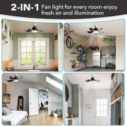 Black Ceiling Fan Light 45cm Dimmable LED Remote Control Indoor Air Circulation
