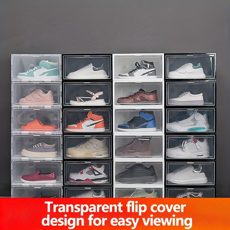Clear Plastic Shoe Storage Boxes 6-Pack with Flip Top Closure for Sneakers and Athletic Shoes