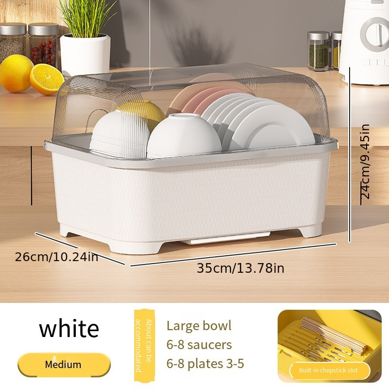 Escurridor de platos de plástico con tapa, amplio almacenamiento de cocina para platos y utensilios