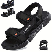 Men's Non-Slip Summer Sandals Fabric Beach Shoes with Hook-and-Loop Fastener Rubber Sole Black and Orange