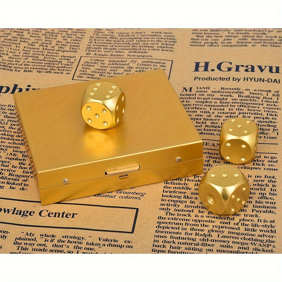 Set of 5 Gold Aluminum Alloy Dice with Storage Box for Party Games