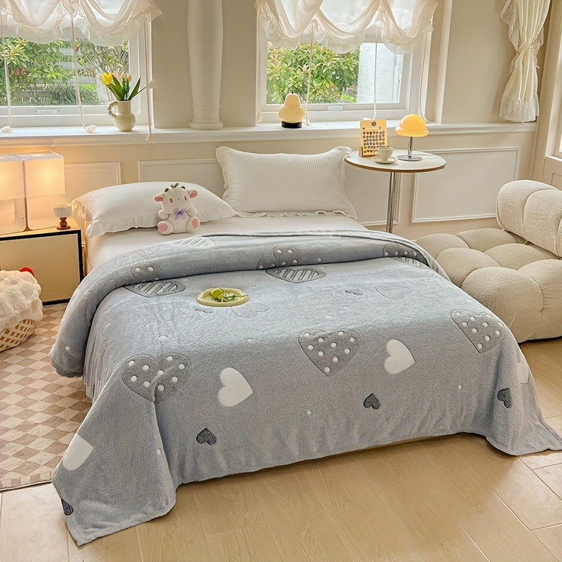 Luxurious Ultra-Soft Snowflake Velvet Throw Blanket for Couch Bed Camping in Love Gray