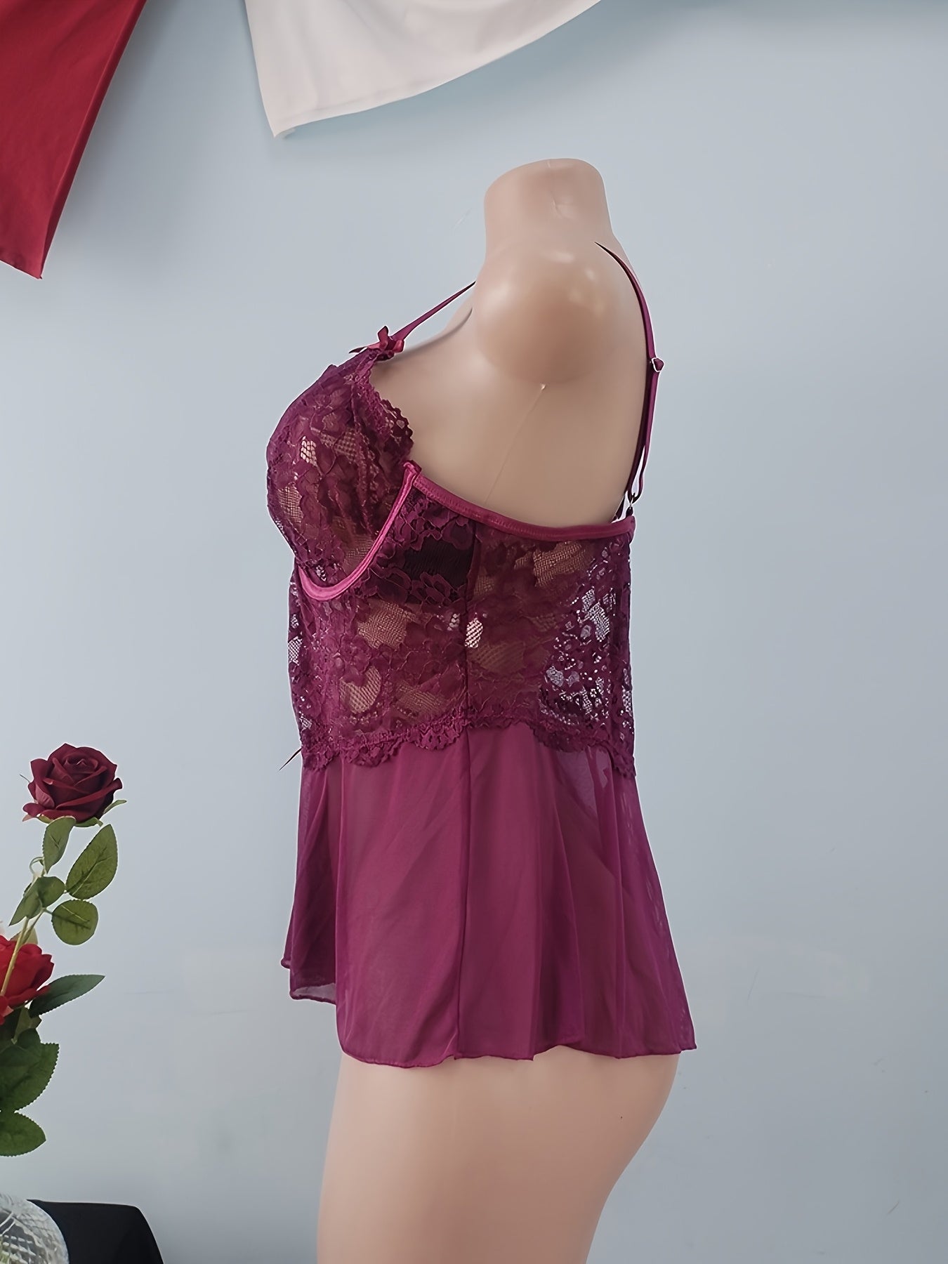 Plus Size Women's Deep V Floral Bodycon Bodysuit with Bow and Steel Ring