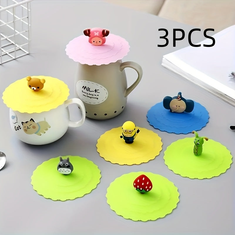 Set of 3 Silicone Cup Covers Leakproof Dustproof BPA-Free for Ceramic, Glass, and Bowl Lids