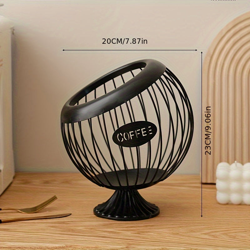 Temir san'atidan yasalgan qahva kapsulalari saqlash tokchasi, atıştırmalıklar va qahva uchun tashkil etish, uy bezatish va quritilgan mevalarni saqlash uchun meva savati.