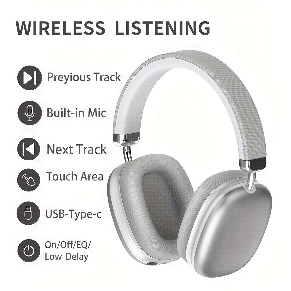 Wireless On-Ear Headphones Noise Cancelling with Retractable Cable Touch Controls for Gaming and Entertainment