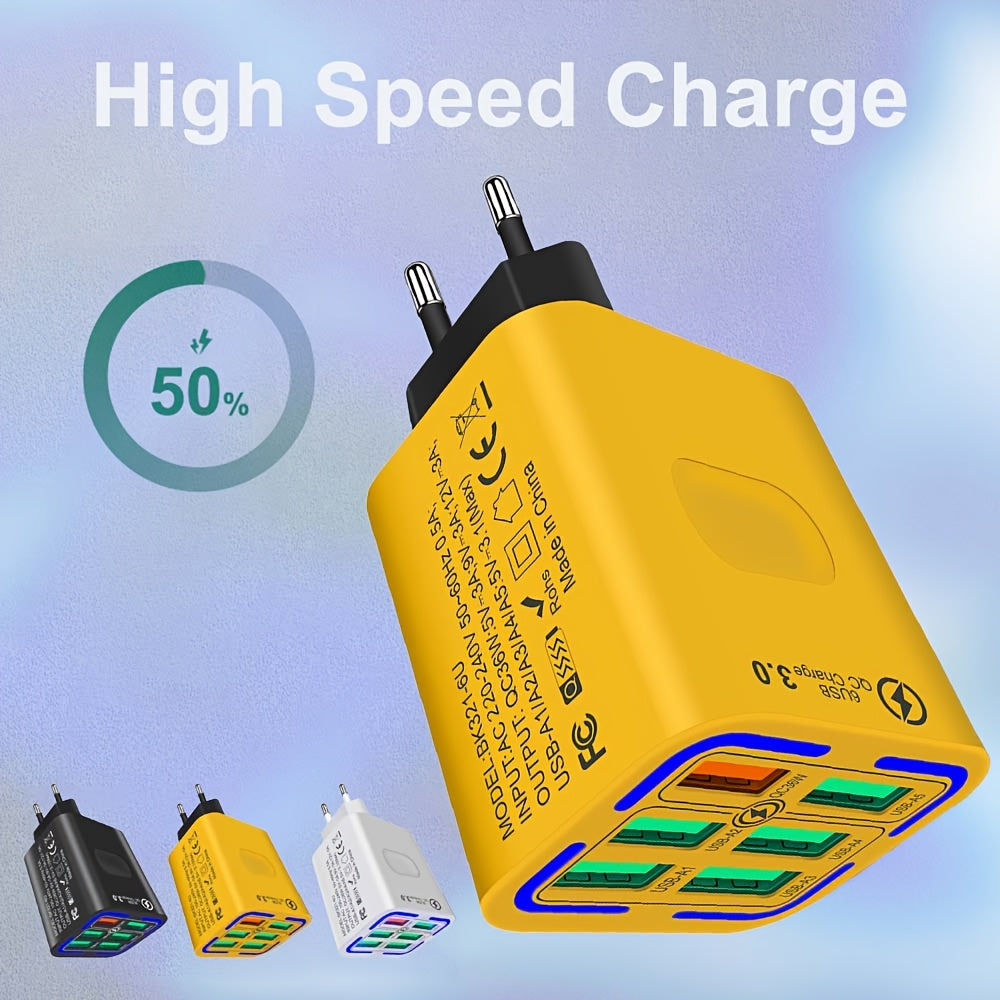 6-Port USB Wall Charger 36W QC3.0 Fast Charging European Plug for iPhone Samsung