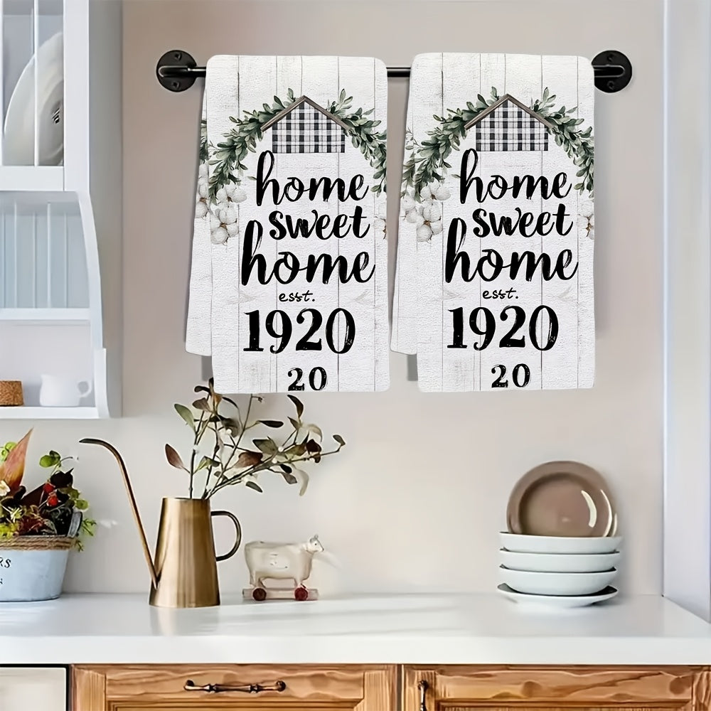 Set of 2 Black and White Checkered Kitchen Towels Ultra-Soft Absorbent Dish Hand