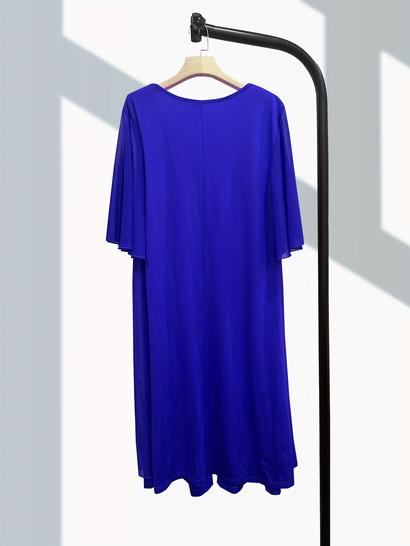 Red Chiffon Dress for Women with Round Neck Half Sleeves Flowy A-Line Keyhole Summer Spring Fall