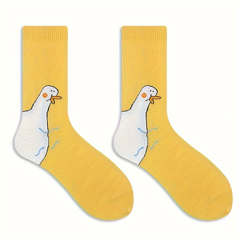 Women's Knee-High Socks with Goose Design Soft Knit Polyester Spandex
