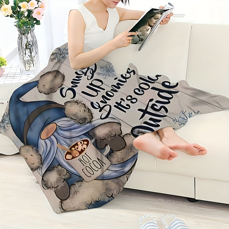 Cozy Christmas Gnome Santa Pattern Flannel Blanket Stain-Resistant Machine Washable