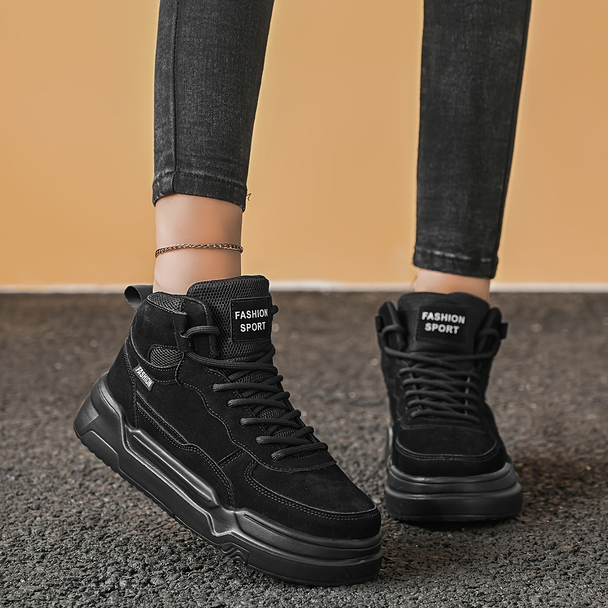 Women's High-Top Fashion Sneakers Casual Street Style Solid Color Lightweight EVA Sole Skate Shoes