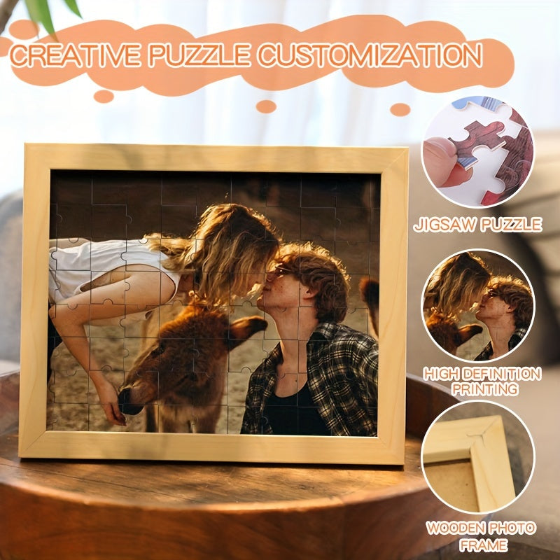 Personalized Wooden Photo Puzzle Frame for Couples with Custom Upload