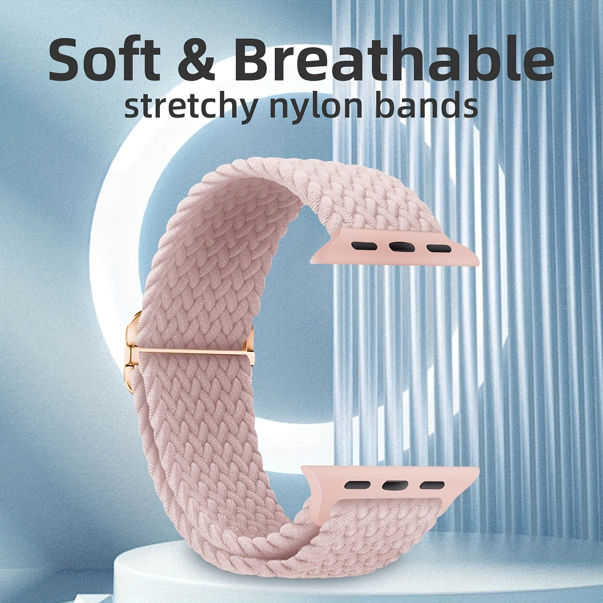 Correa de nylon transpirable para Apple Watch rosa con hebilla dorada para Series 1-9 SE Ultra