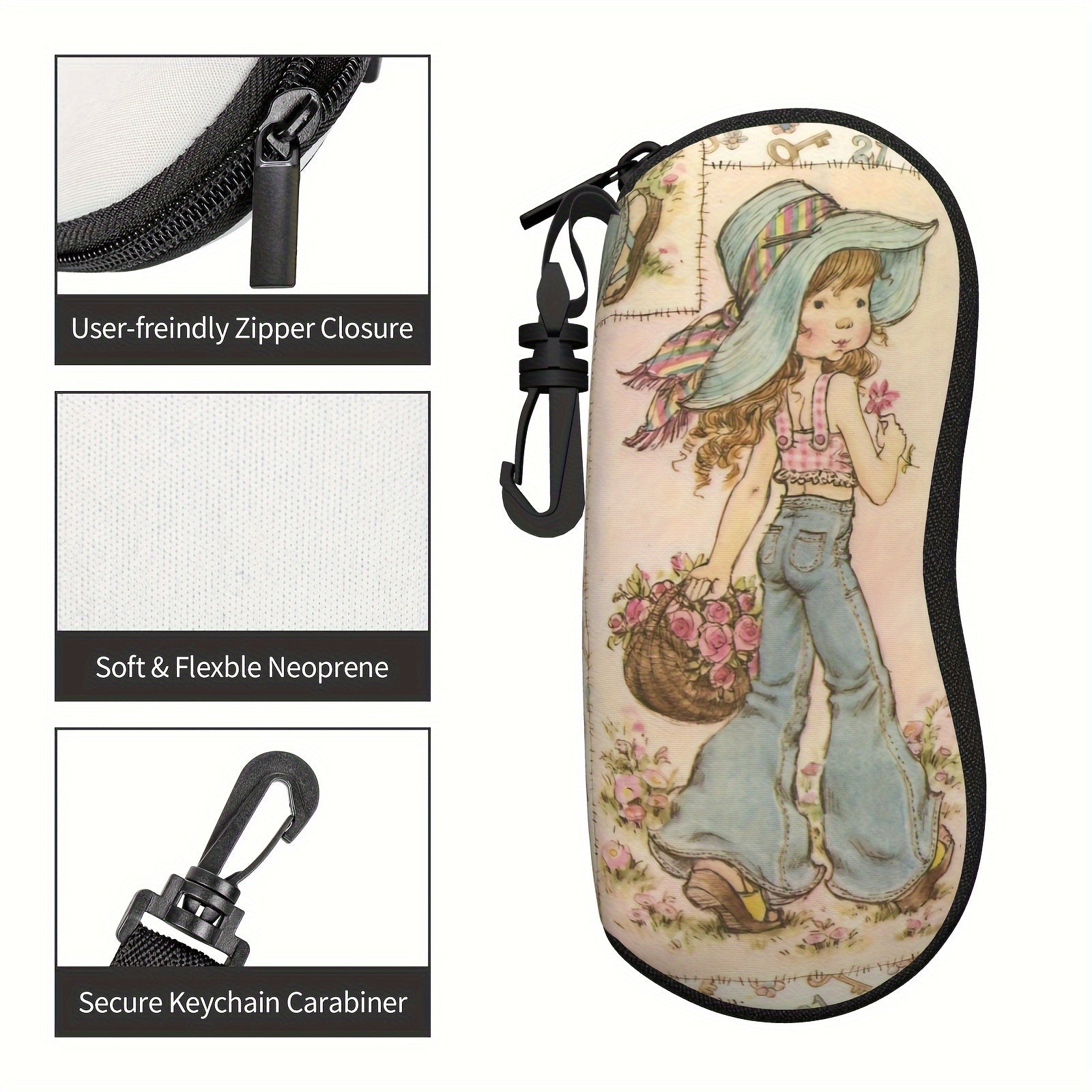 Flower Pattern Glasses Case with Zipper Closure Unisex Travel Storage Bag