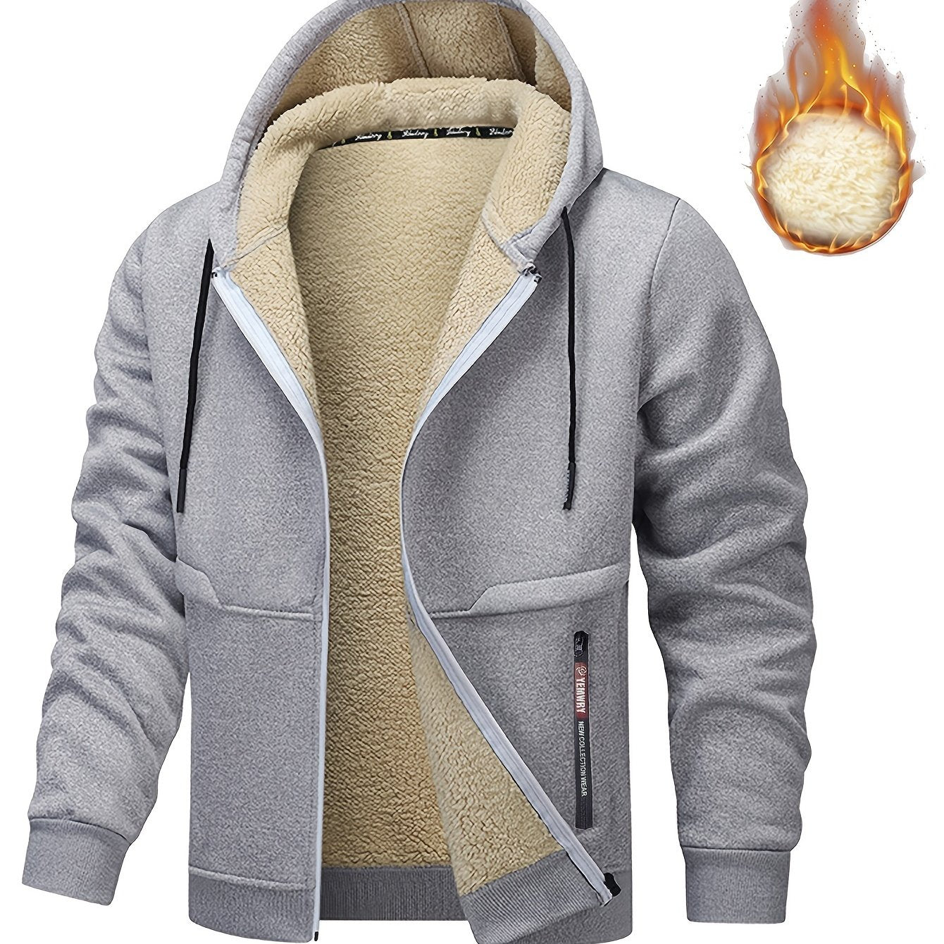 Men's Plus Size Padded Hooded Jacket for Winter Casual Warm Coat with Zipper and Pockets