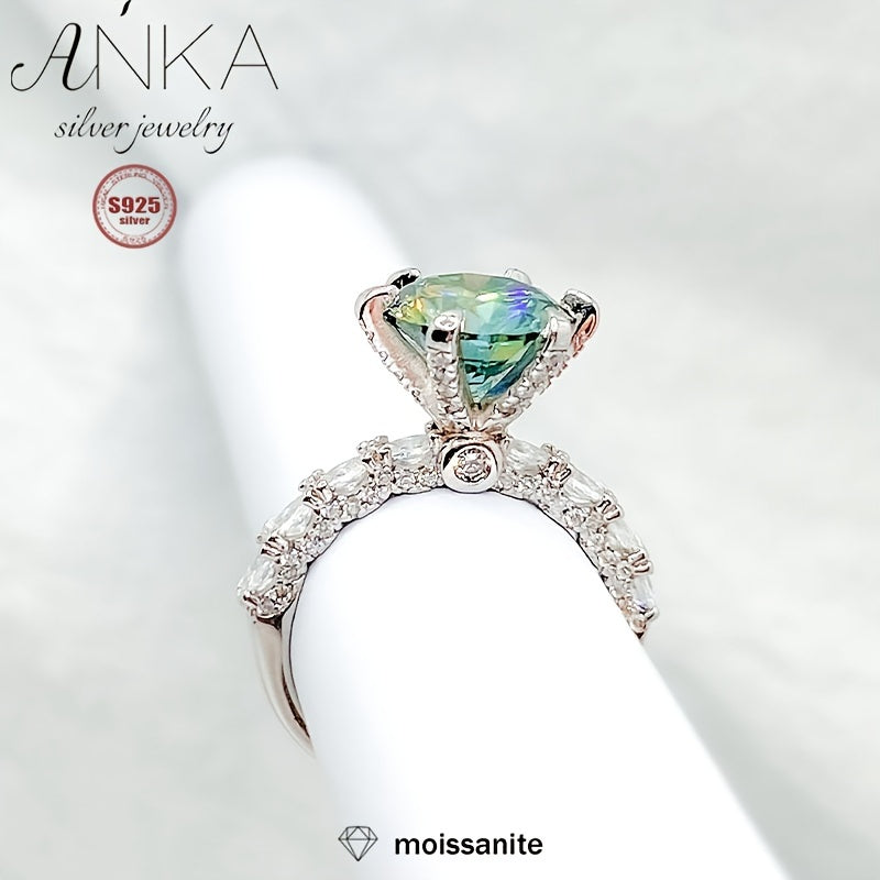 Green Moissanite Engagement Ring 3ct Sterling Silver Wedding Jewelry with Zirconia Accents