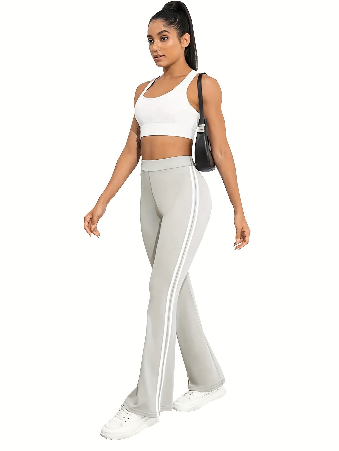 Women's Plus Size Sports Pants Set, High Waist Flare Leg, Spring Autumn