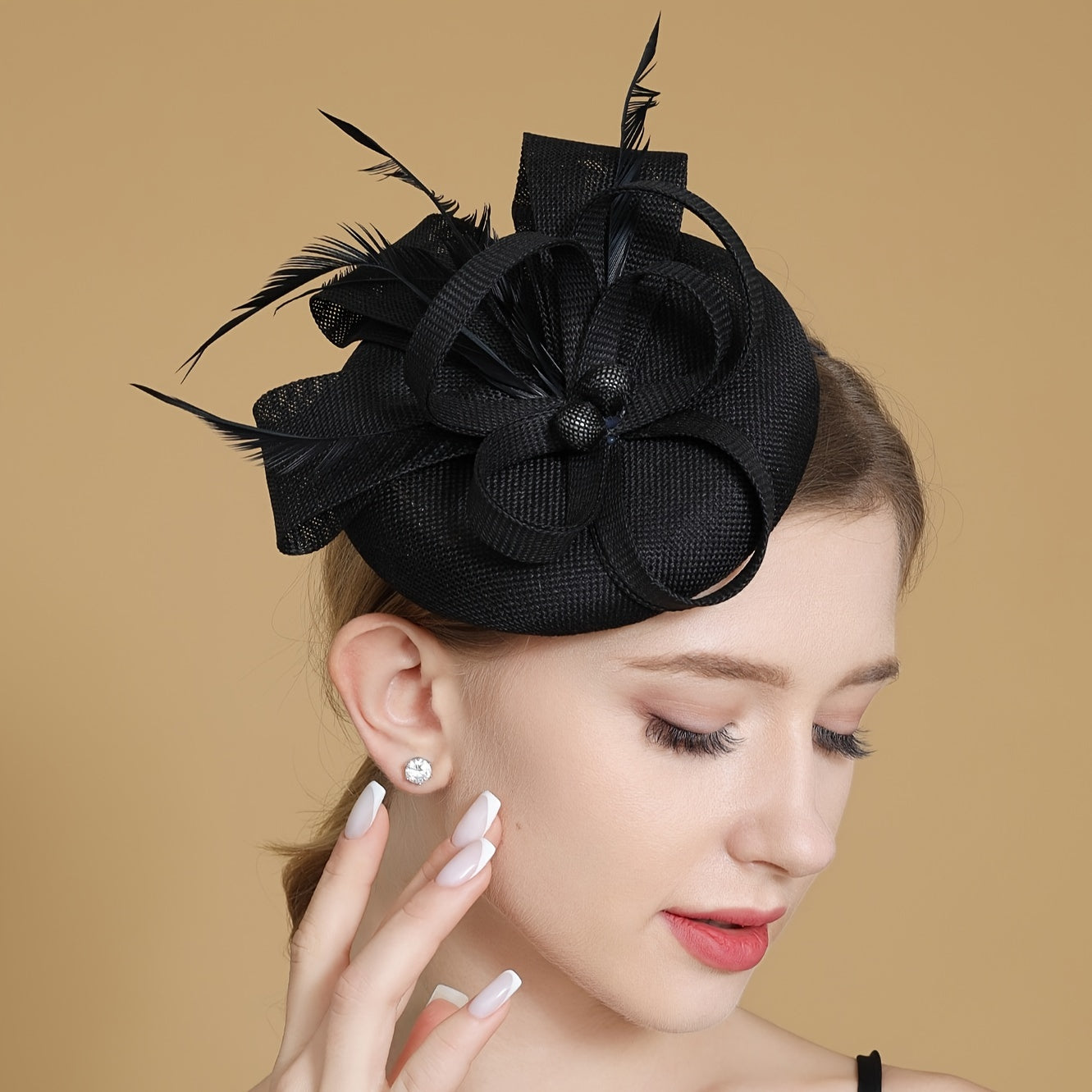Retro Style Headband with Faux Feathers and Ribbon Knot for Weddings and Events