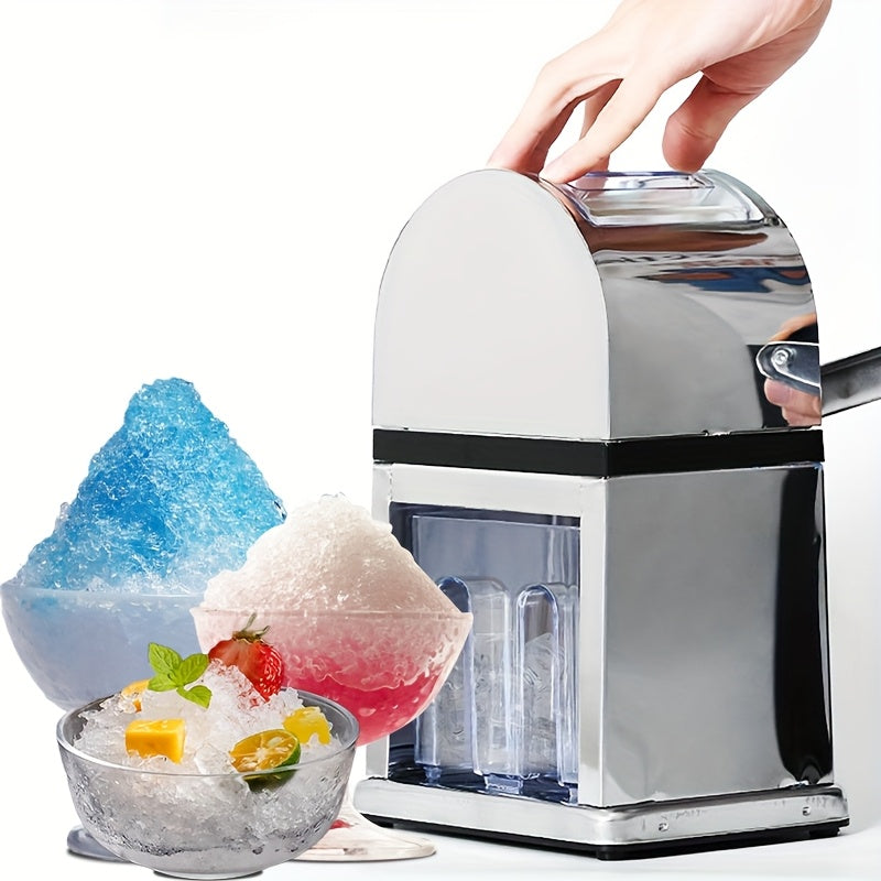 Stainless steel manual ice crusher with clear collection bin for home bar parties