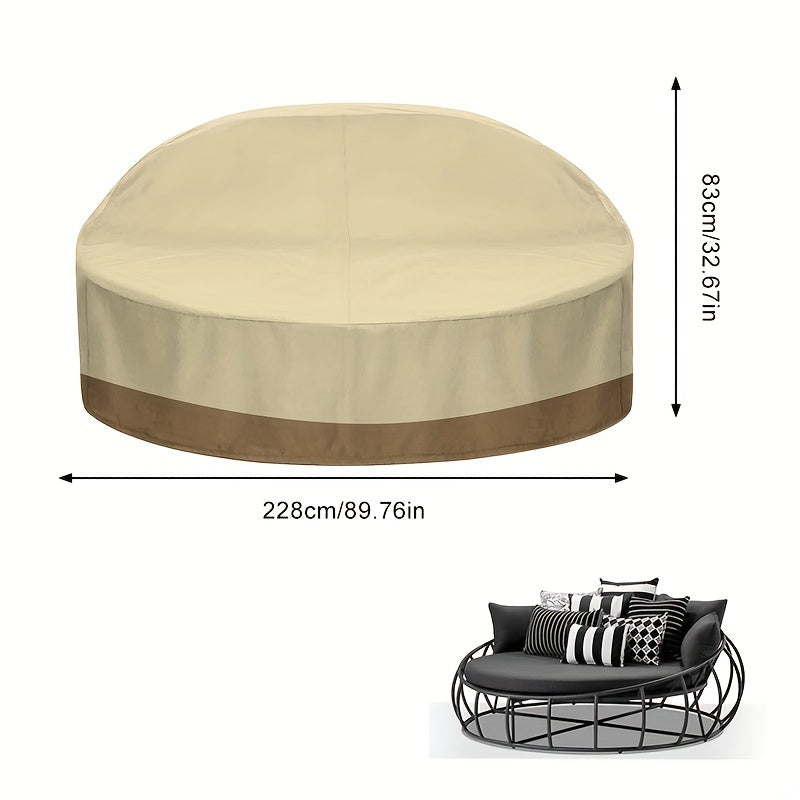 Round Beige Patio Daybed Cover Durable Polyester All-Weather Protection 223.52cm